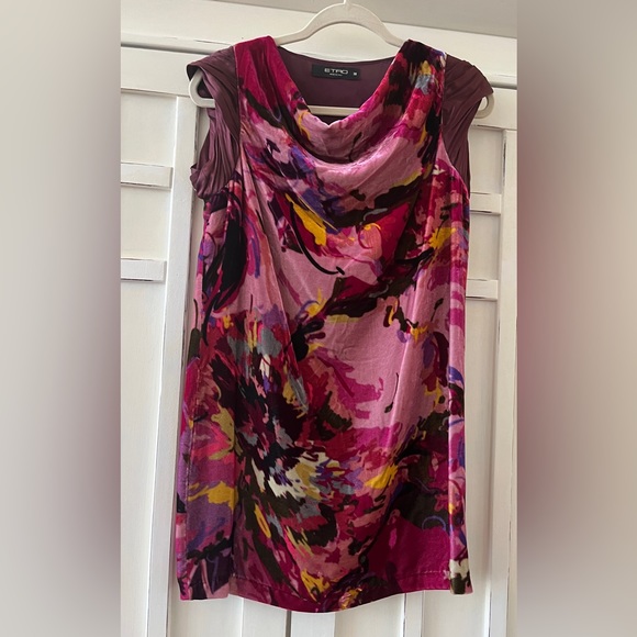 🎈ETRO Multicolor Abstract Mini Dress Sheath Tunic  Cowl Neckline Cap Sleeves 38 - Picture 1 of 5